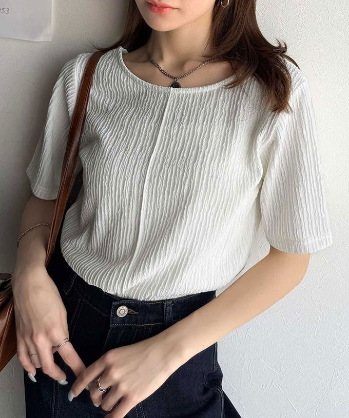 日本 Classical Elf - 前後2way優雅紋理短袖上衣-炭灰