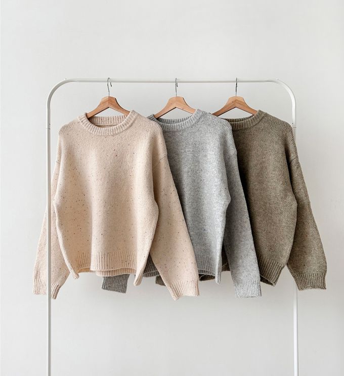 韓國女裝連線 - 日常簡約混紡長袖針織上衣-灰綠 (FREE)