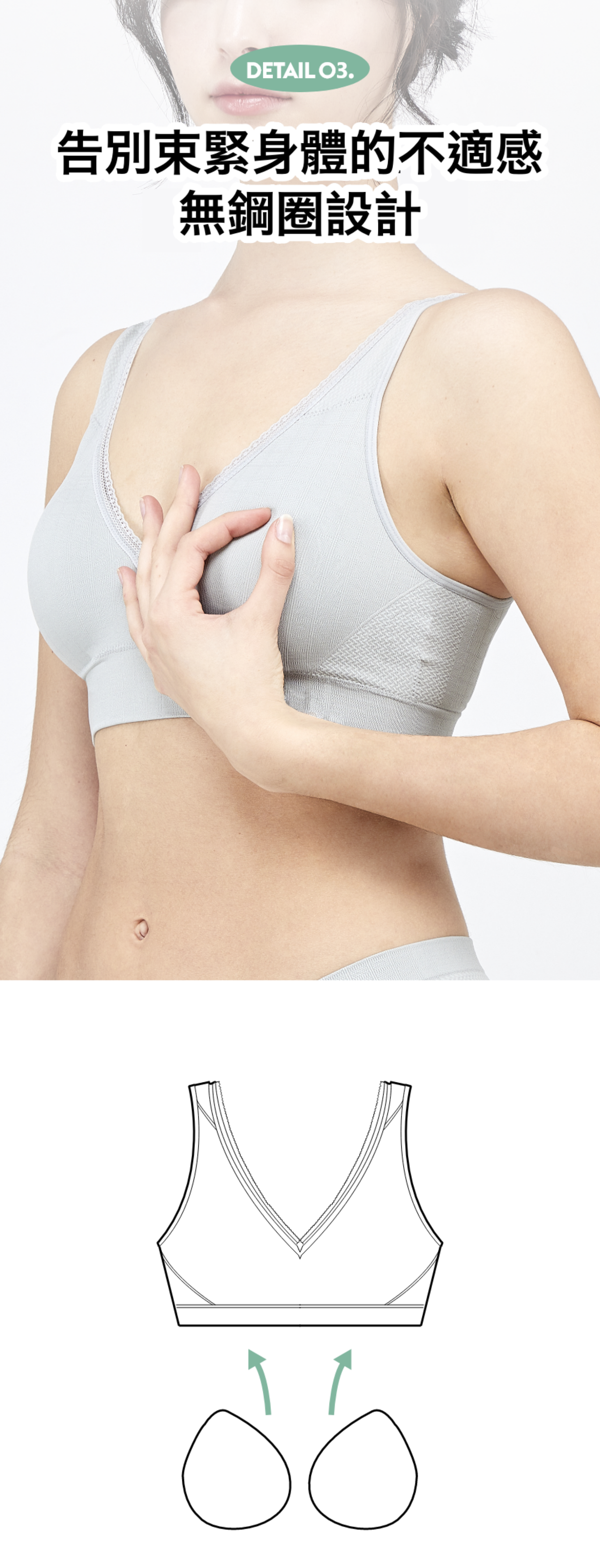 韓國 LOVLOY - V型減壓無鋼圈彈性Bra-後扣式-深藍