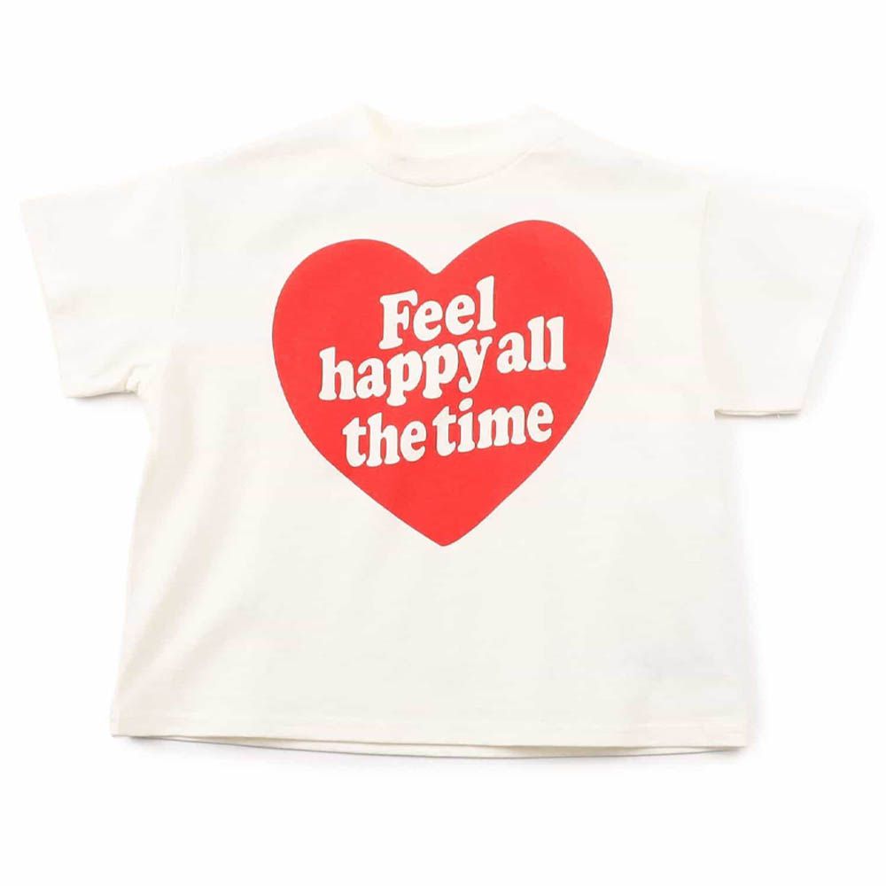 100%棉 運動風印花短袖上衣-大愛心logo-白