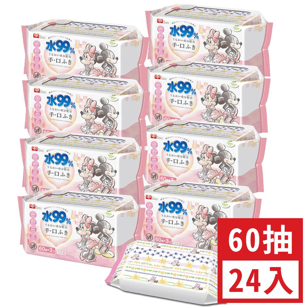 日本 LEC - 純水99%口手專用濕紙巾-新款迪士尼-米奇米妮-24包入箱購組(免運)-60抽x24包入