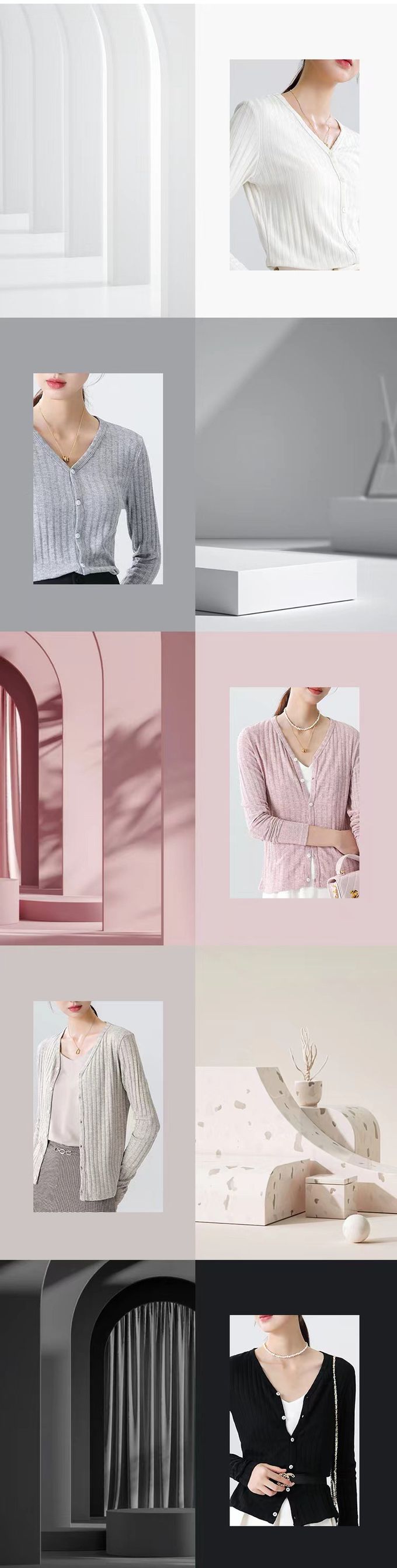 V領坑條紋針織開衫外套/上衣-粉色