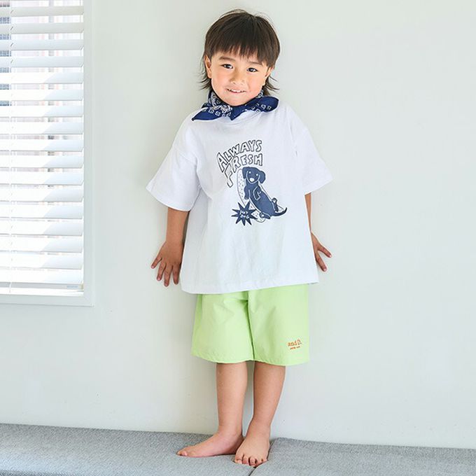 日本 petit main - 100%棉 幽默印花短袖上衣-喝茶-草綠