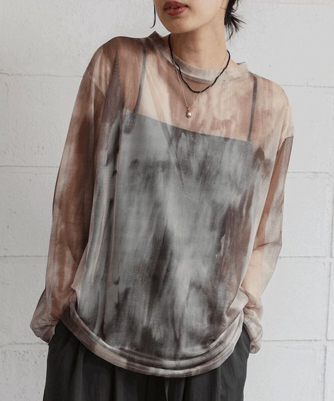 日本 Bab - 雲彩風格透膚美型長袖上衣-灰綠