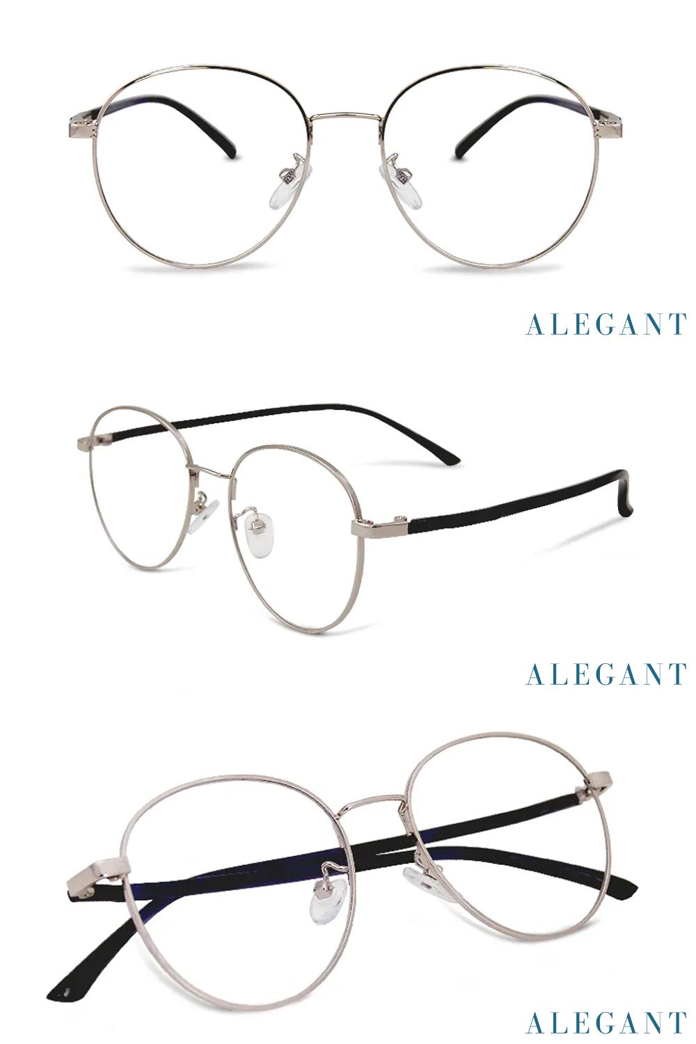 ALEGANT - 率性松針銀橢圓鏡框輕量鏡腳UV400濾藍光眼鏡