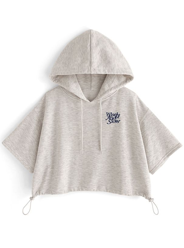 日本 GRL - 棉混刺繡短版連帽上衣-經典黑 (F)