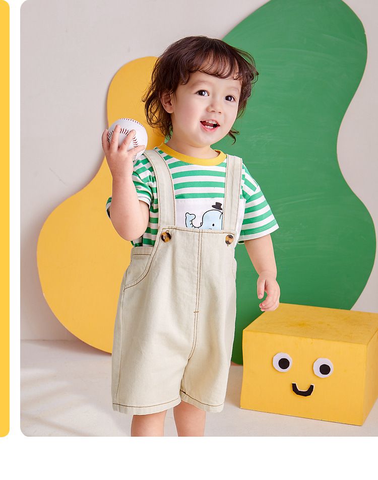 牛仔吊帶短褲-藍色