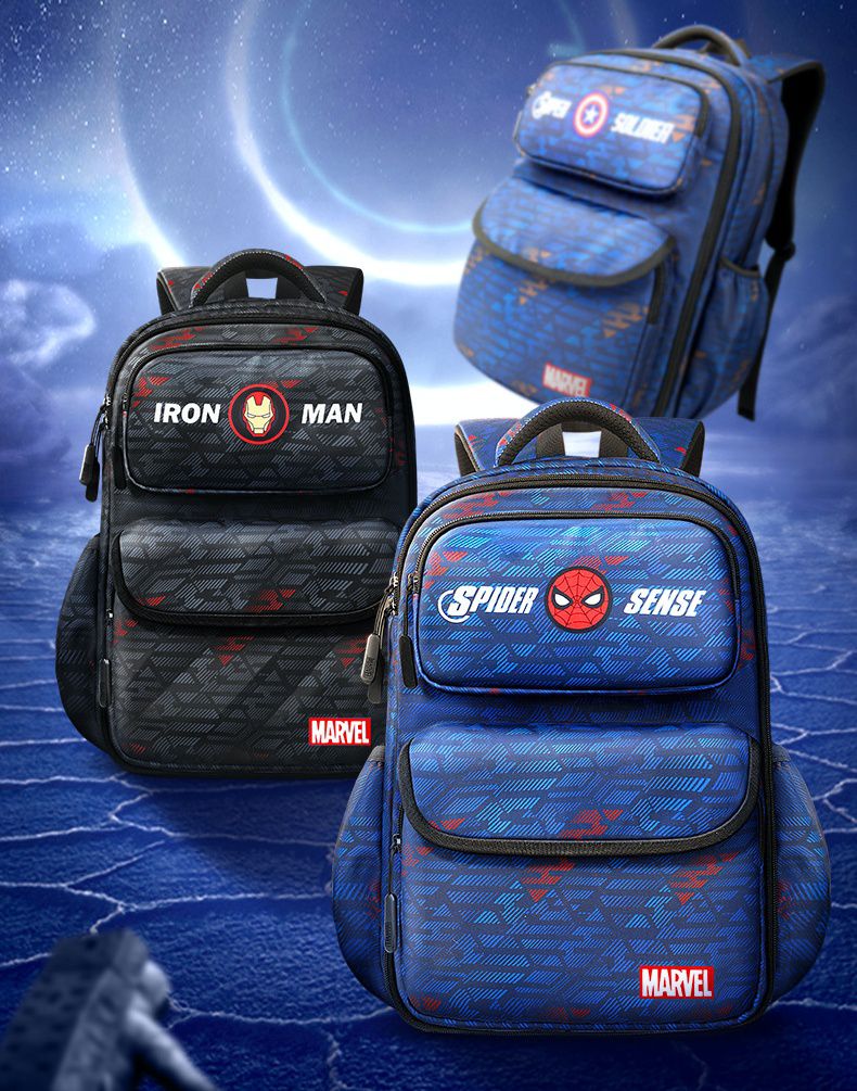 卡通大容量多功能透氣減壓書包-卡通人物蜘蛛人-深藍色 (建議160-175cm)-32x21x47cm