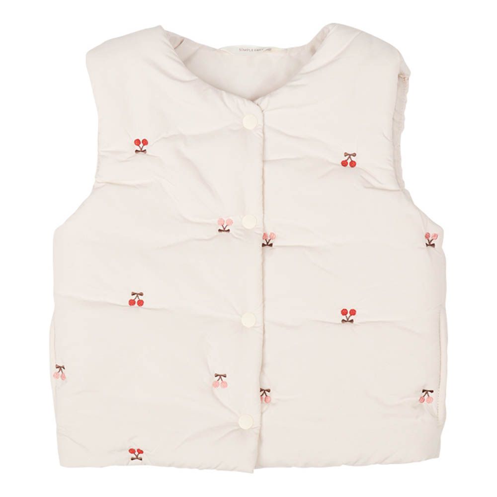 鋪棉背心-刺繡-象牙白色