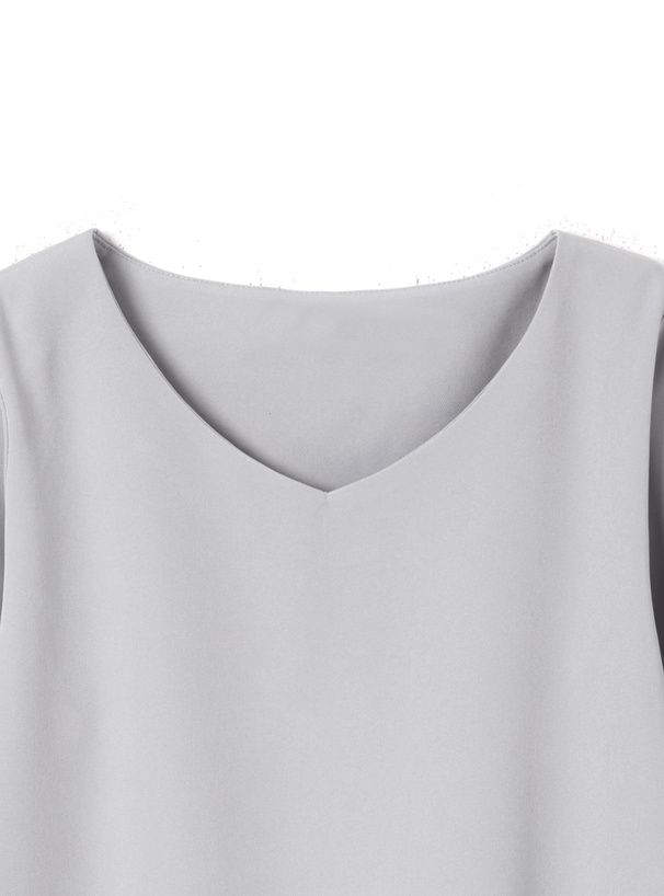 日本 GRL - V領花朵蕾絲拼接長袖上衣-灰藍