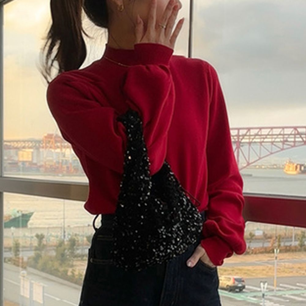 [百搭款]高領薄針織長袖上衣-紅