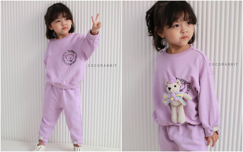 韓國 Coco rabbit - 熊熊娃娃蝴蝶結袖套裝-粉紅