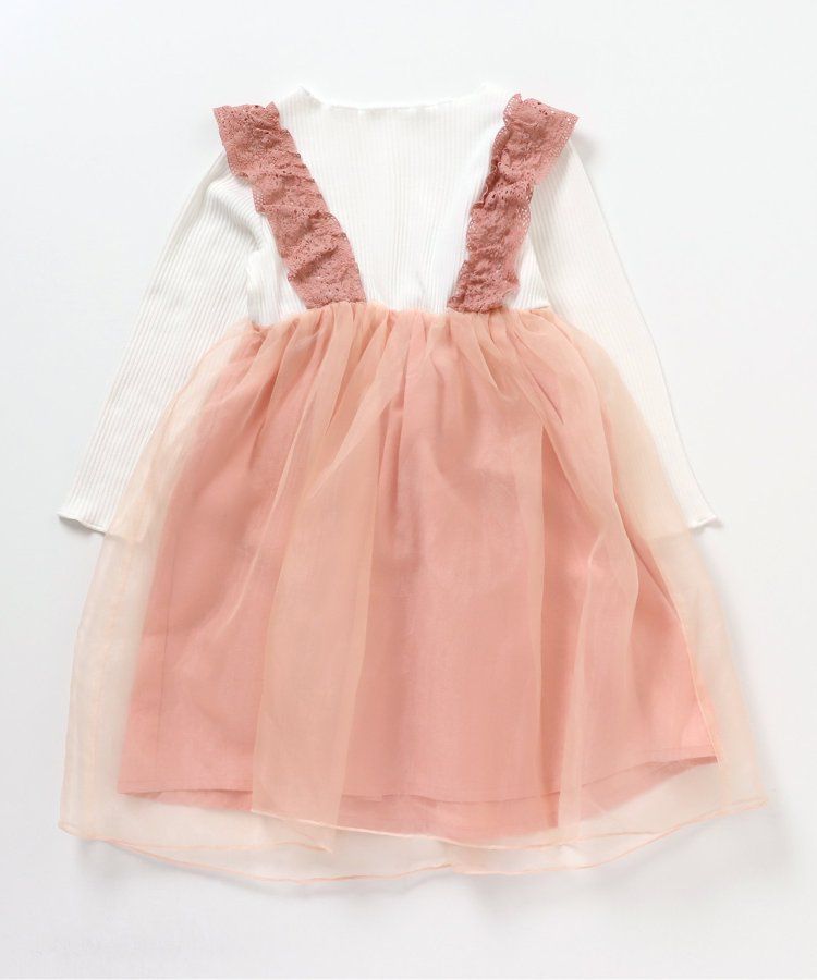 日本 BREEZE - 夢幻精靈薄紗拼接蕾絲滾邊洋裝-鮭魚粉