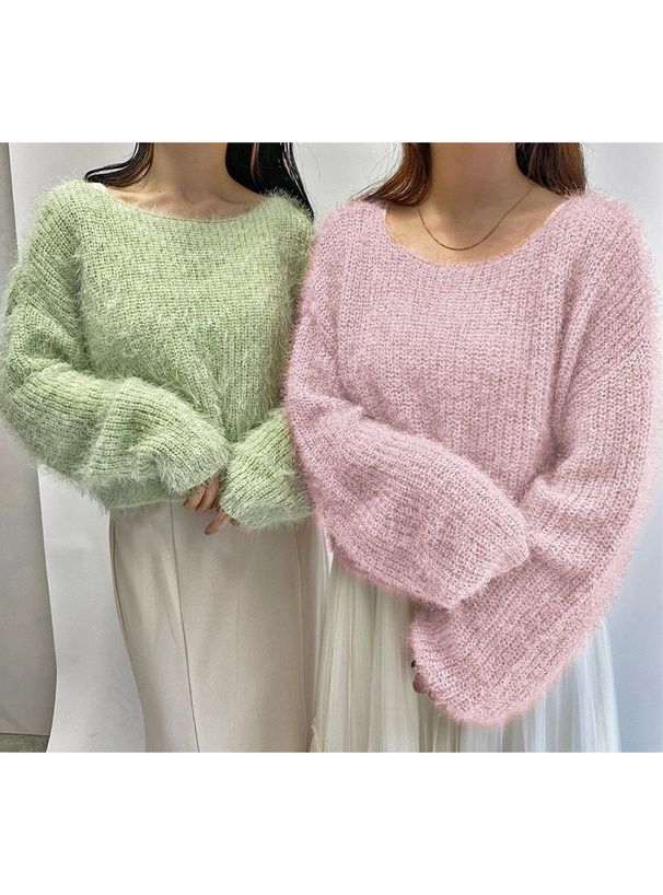 日本 GRL - 聯名款 柔美毛絨感短版毛衣-淺粉 (F)