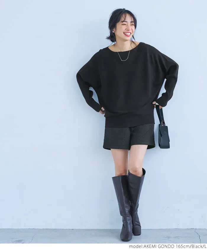 日本 COCA - 顯瘦船型領薄針織上衣-米