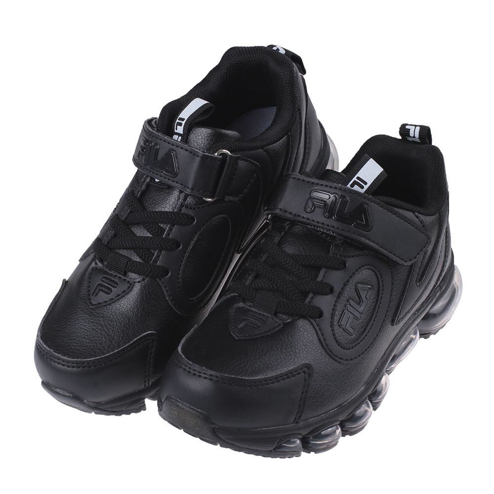 FILA - 康特杯黑色皮革兒童氣墊慢跑運動鞋