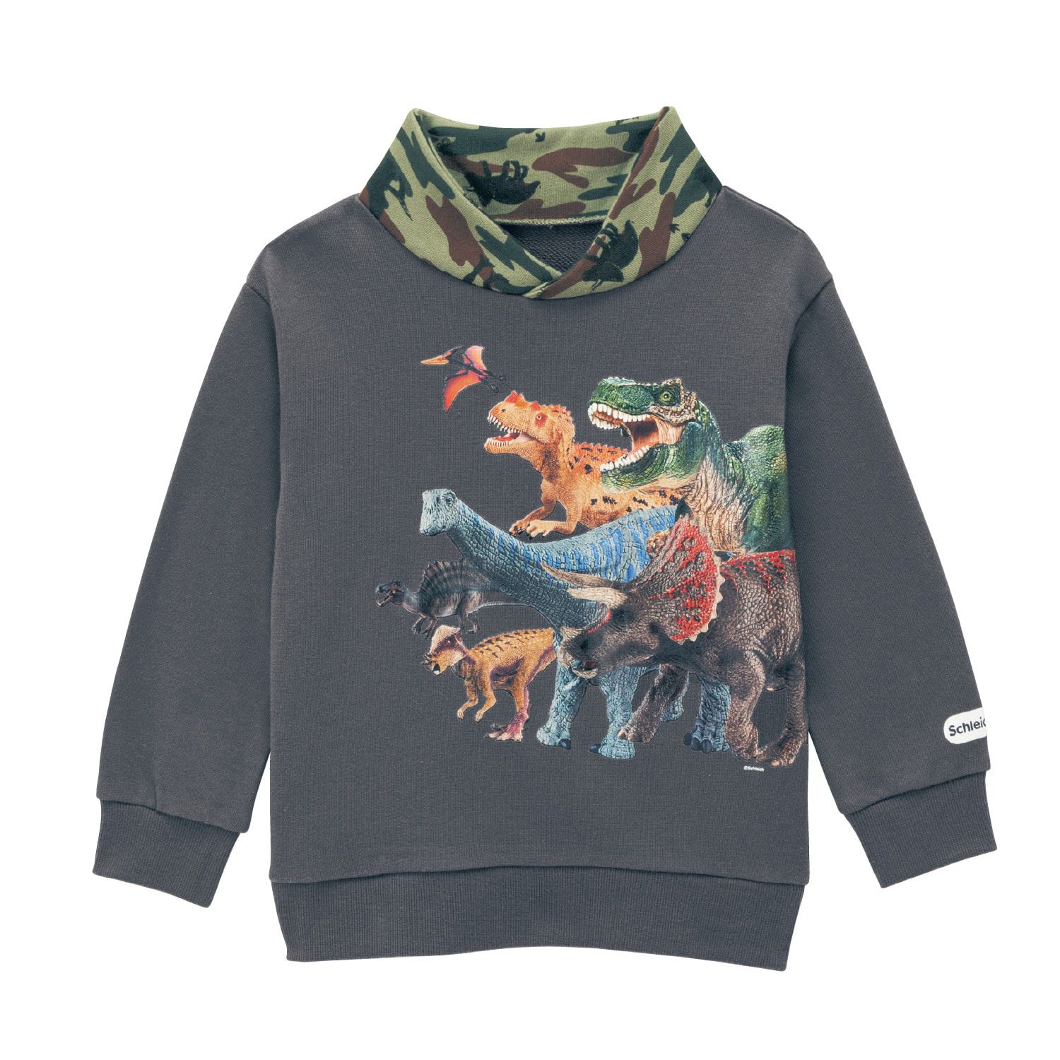 日本千趣會 - Schleich 防風領裏毛印花長袖上衣-恐龍世界-灰黑x迷彩