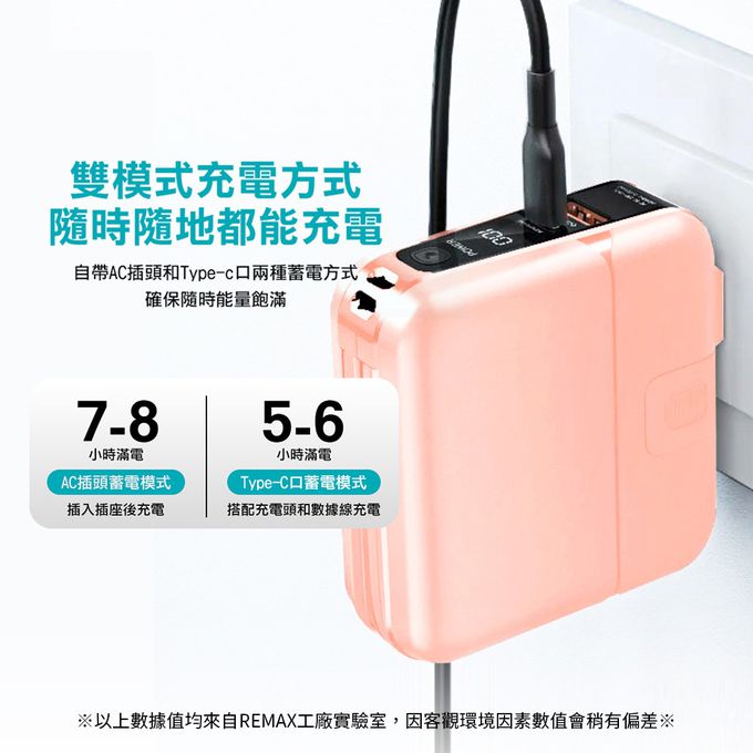 REMAX - 無界1 18W PD快充 自帶線行動電源 15000mAh RPP-20-紳士黑