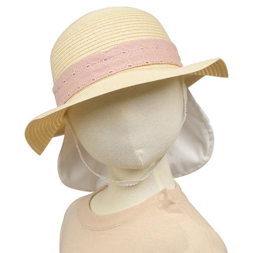 akachan honpo - 圓頂帽-可洗可折疊  附防曬遮陽布 蝴蝶結-粉紅色