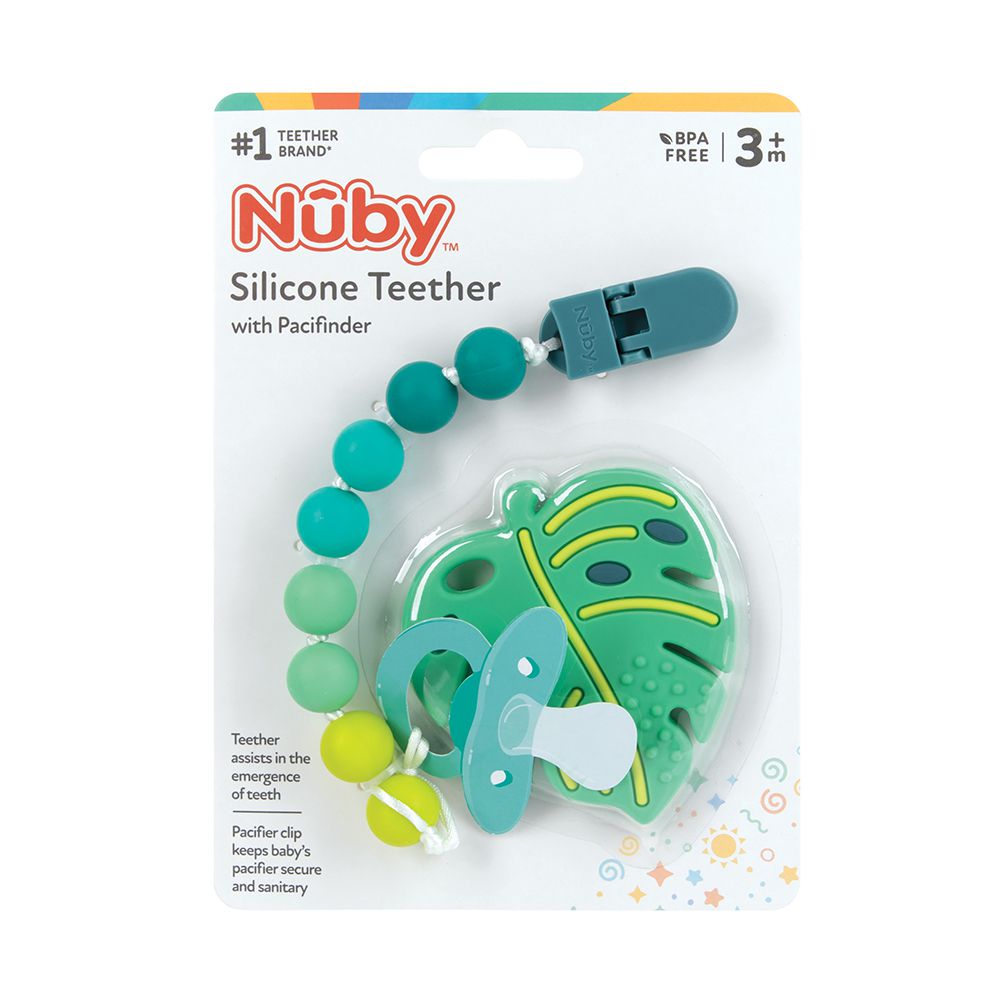 Nuby - 造型矽膠固齒奶嘴鍊組-葉子