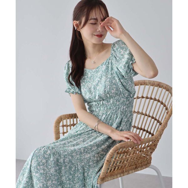 日本 BLUE EAST - 甜美氣質泡泡袖收腰洋裝-薄荷綠