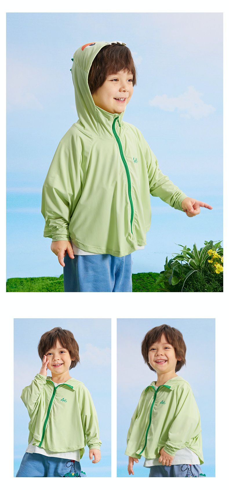 立體造型涼感連帽防曬外套/空調外套-小怪獸-淺綠色