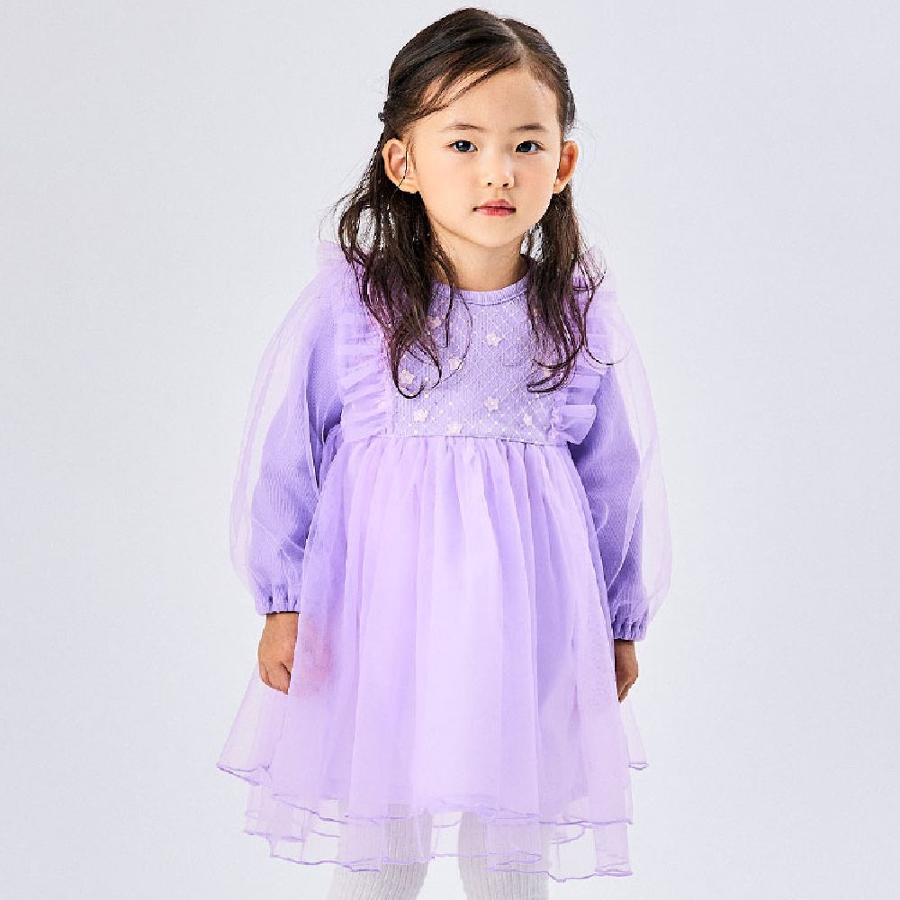 韓國 OZKIZ - 花朵亮片點綴公主網紗洋裝-紫