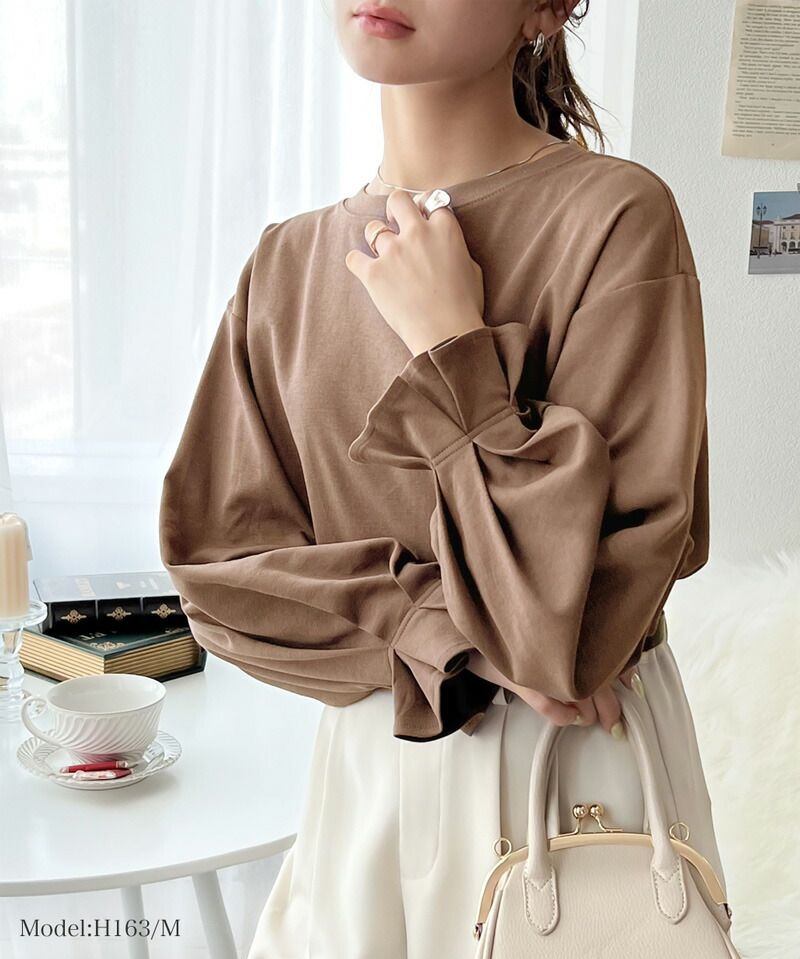 日本 Classical Elf - 100%棉 船領顯瘦糖果袖上衣-冰河灰