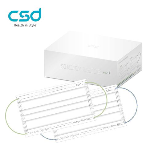 中衛醫療口罩 成人平面 Simply White SS24 彩色耳帶編織款-若芽綠、露草藍 (30片/盒)