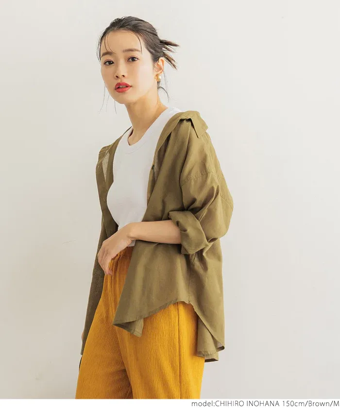 日本 COCA - 純棉透感薄長袖襯衫/薄外套-白