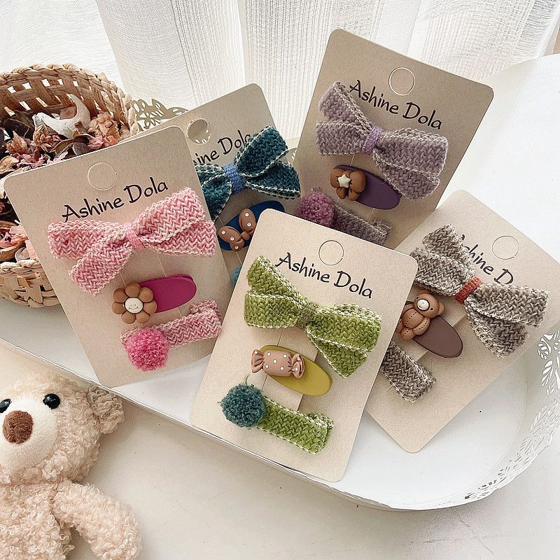 田園風復古編織毛呢髮夾-紫色