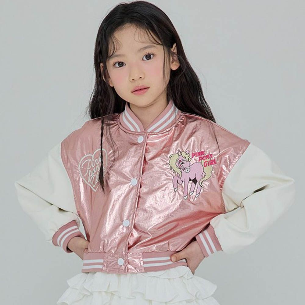 復古Y2K圖案金屬風格棒球外套-粉