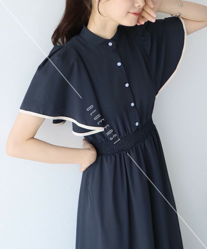 日本 BLUE EAST - 浪漫時光碎花雪紡短袖洋裝-水彩花紋-粉