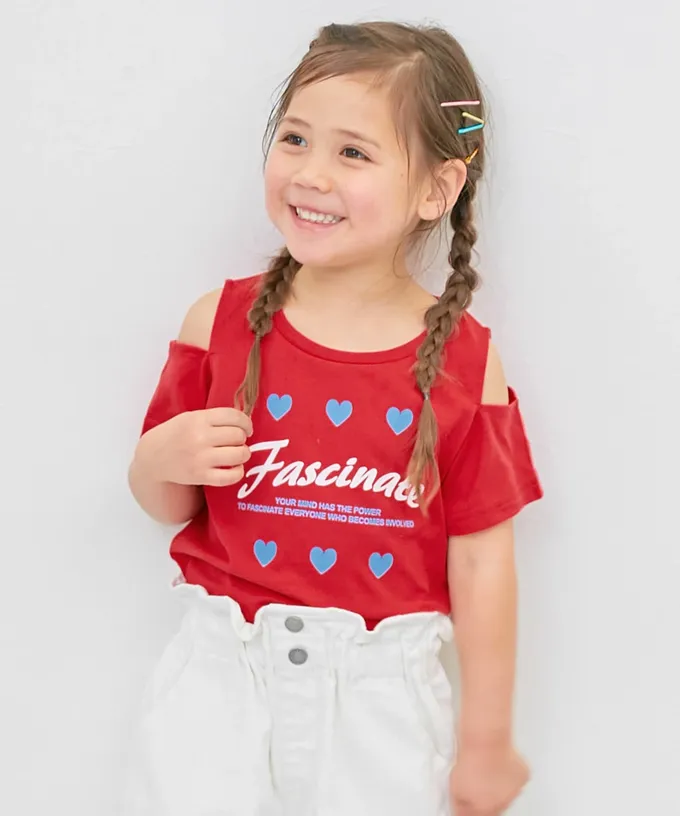 日本 devirock - 女孩運動風設計款短袖T恤-肩開口-白