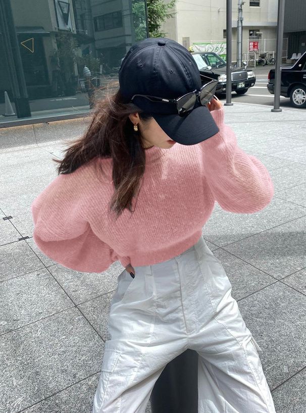 日本 GRL - 聯名款 圓領短版寬鬆針織上衣-米杏 (F)