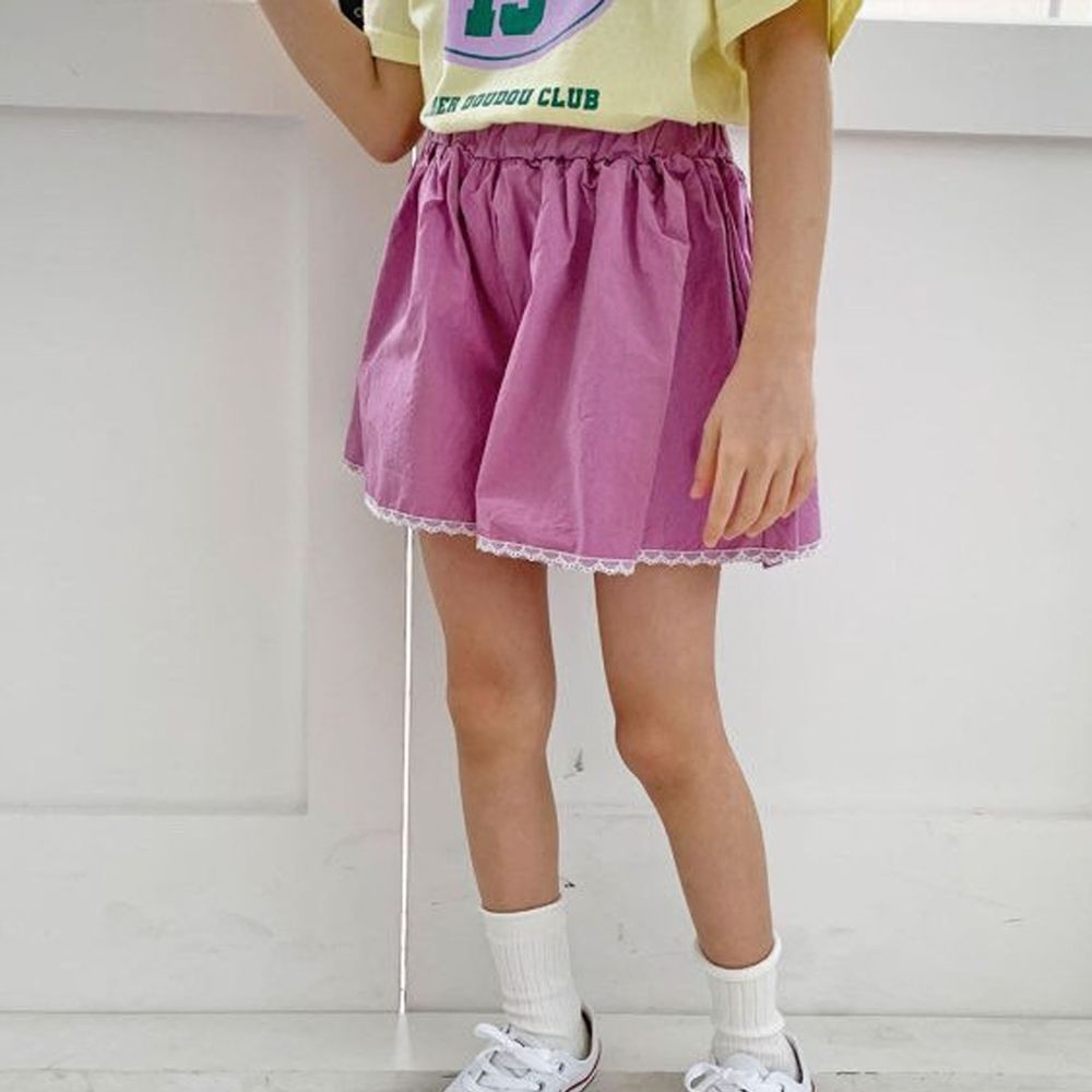 韓國 PINK151 - 蕾絲滾邊寬褲裙-紫