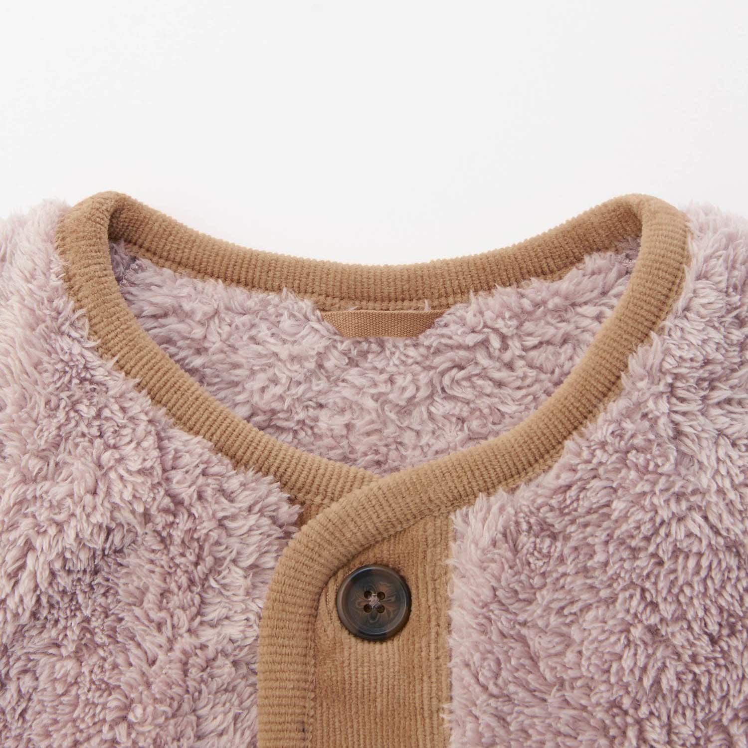 日本千趣會 - 燈芯絨拼接泰迪熊保暖外套-撞色-灰粉x卡其