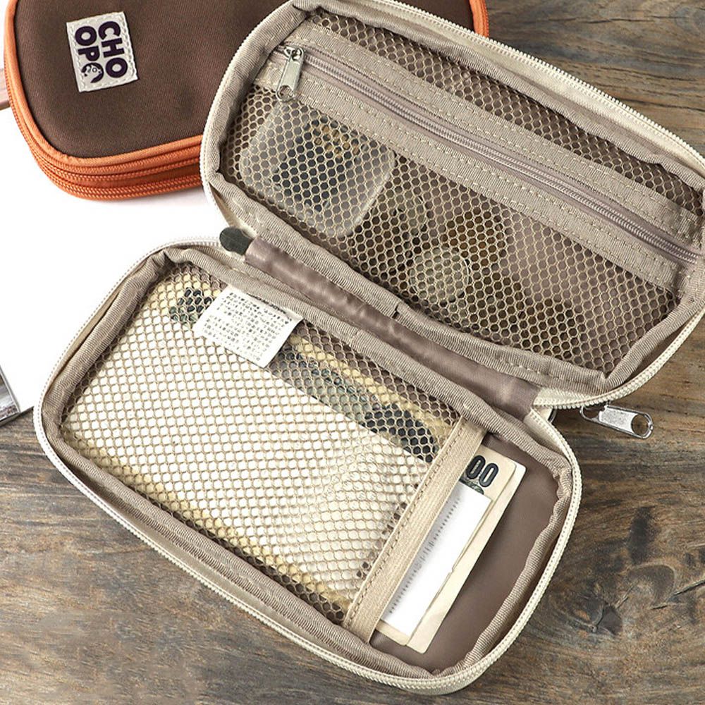 旅行便利雙層網格小物收納包-淺卡其