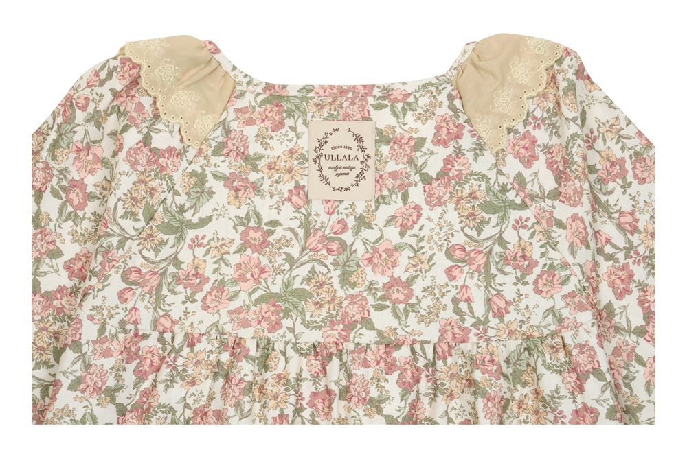 韓國 ULLALA - 絕美公主純棉長袖睡衣-(洋裝式)-奶油色 (FREE)