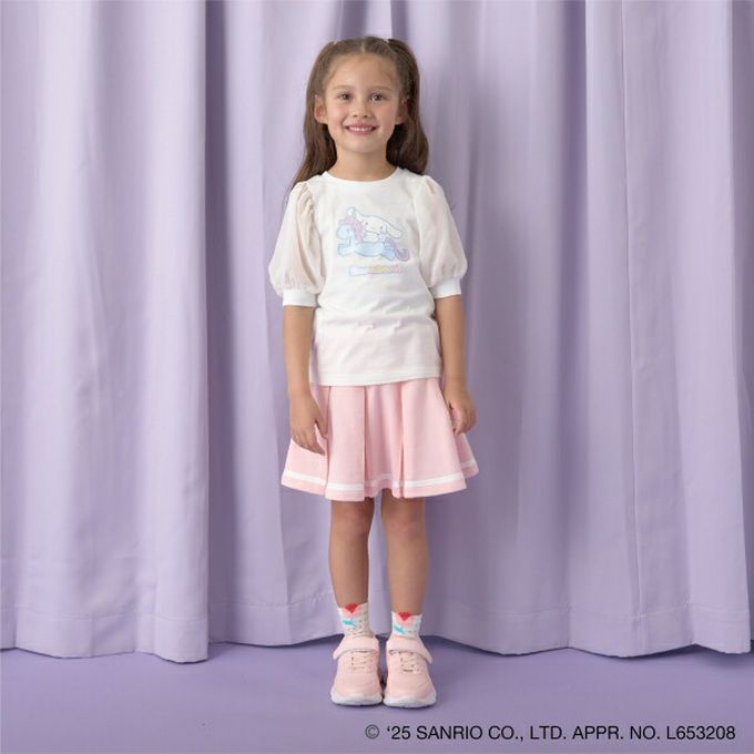 日本 Lycee mine - 閃亮印花雪紡泡泡袖上衣-卡通人物大耳狗-水藍