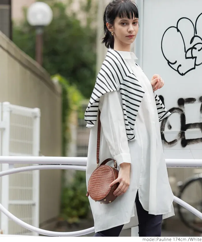 日本 COCA - 質感翻領排扣中長版襯衫-深灰