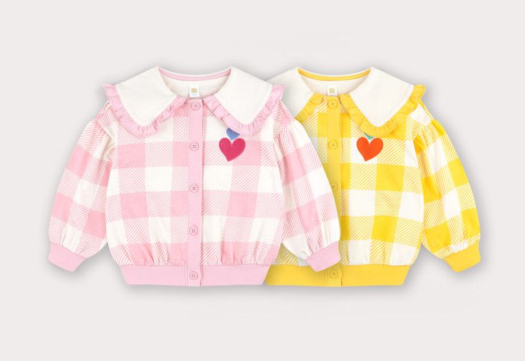 韓國 HEJMINI - 荷葉領愛心格子外套-黃