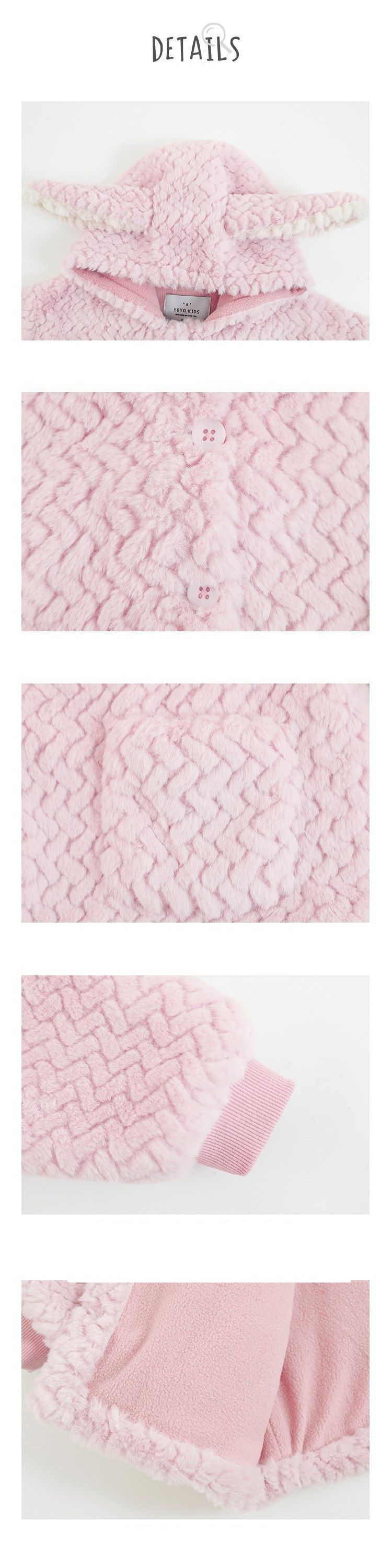 TONGMO - 立體造型毛絨保暖連帽外套-兔耳朵-粉色