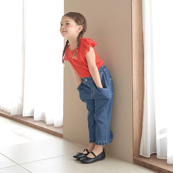 日本 Lycee mine - 羅紋俏皮蕾絲短袖上衣-黑