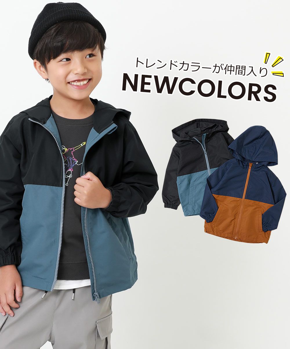 日本 devirock - 撥水加工 輕量連帽外套(帽子可收納)-撞色-深藍X咖啡