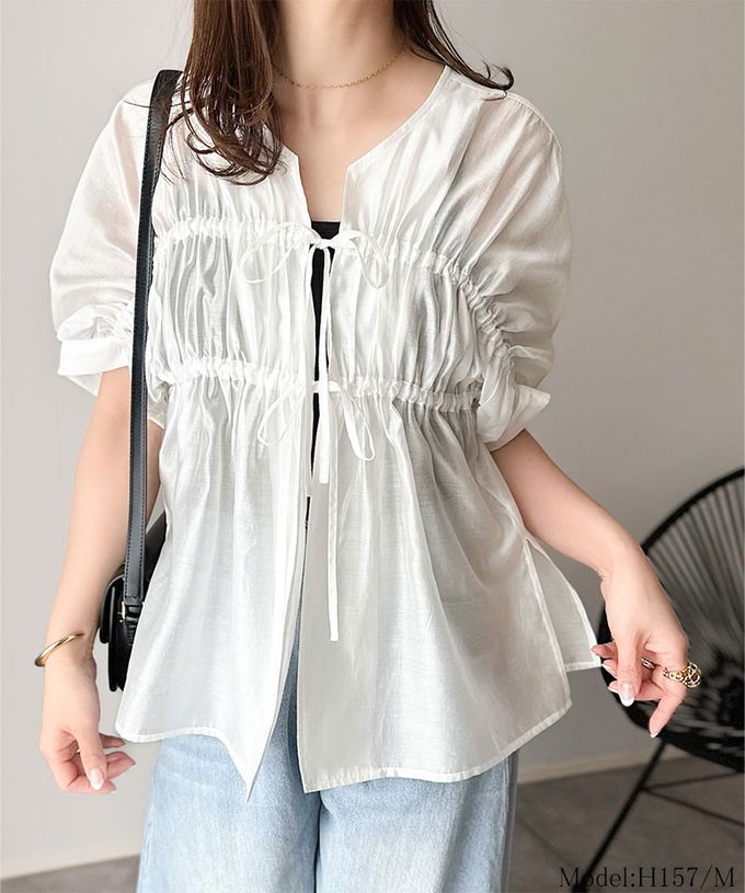 日本 Classical Elf - 前後2way皺折綁帶輕透罩衫上衣-淺綠