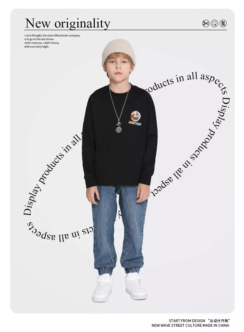 帥氣牛仔束口長褲-藍色