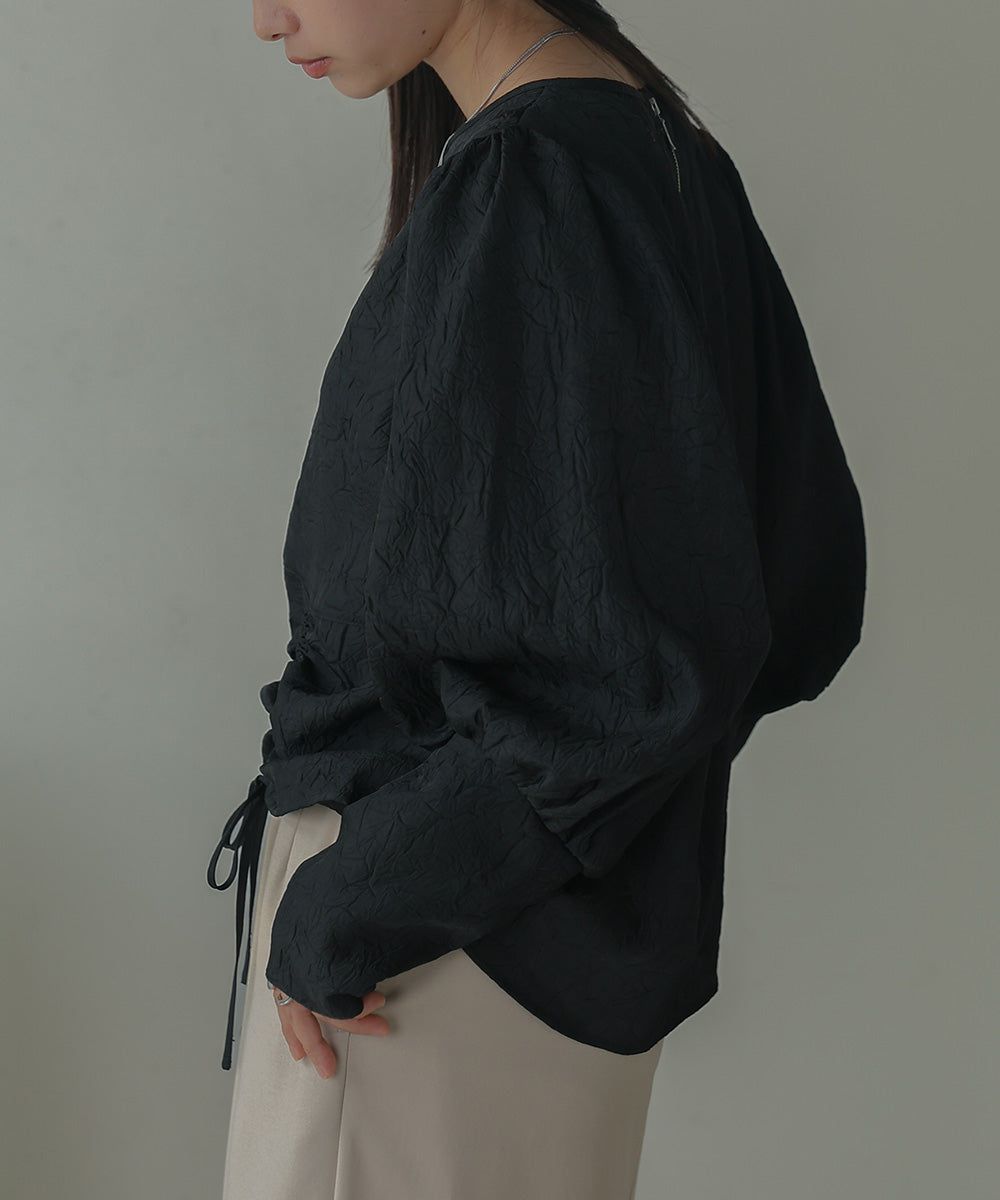 日本 Bab - 光澤感抽繩泡泡袖上衣-香檳