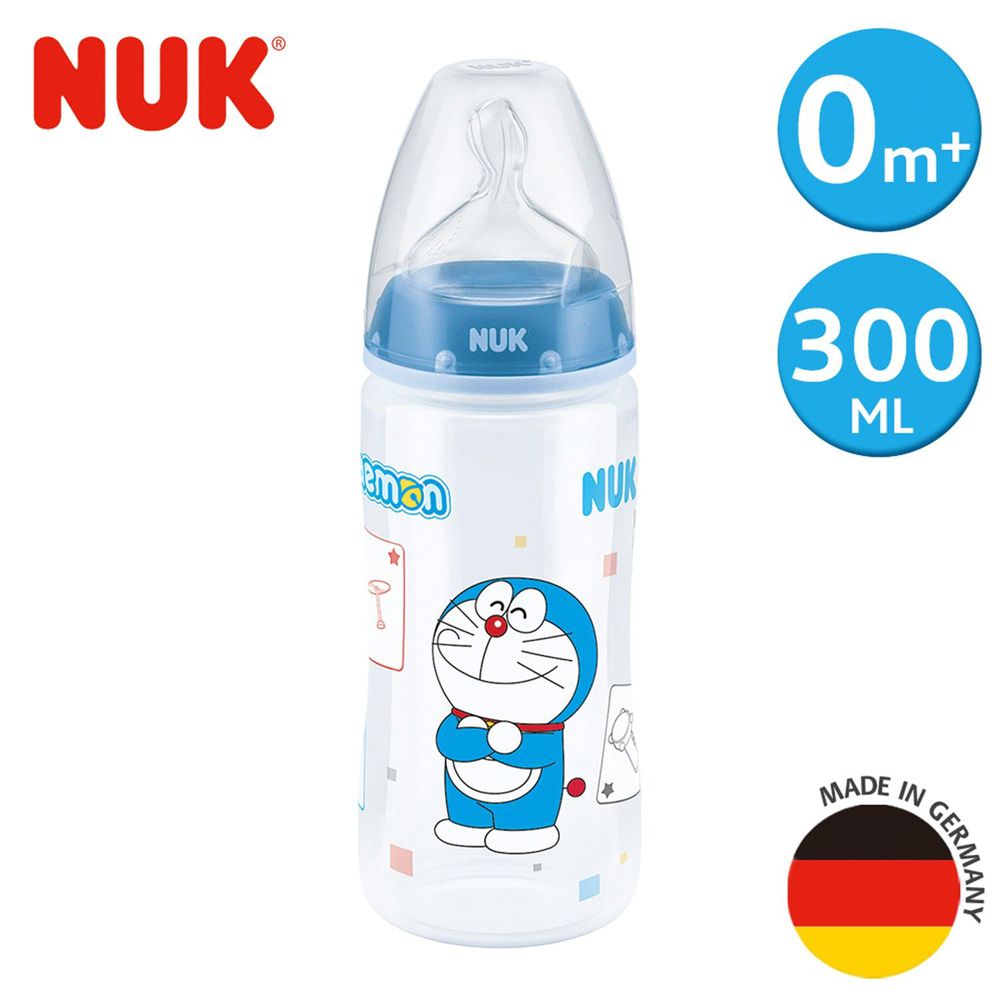 德國 NUK - 寬口徑PP奶瓶-哆啦A夢 (附1號中圓洞矽膠奶嘴0m+)-300ml