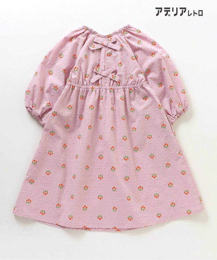 日本 apres les cours - 聯名款 背後蝴蝶結夢幻Ａ字洋裝-粉底小花